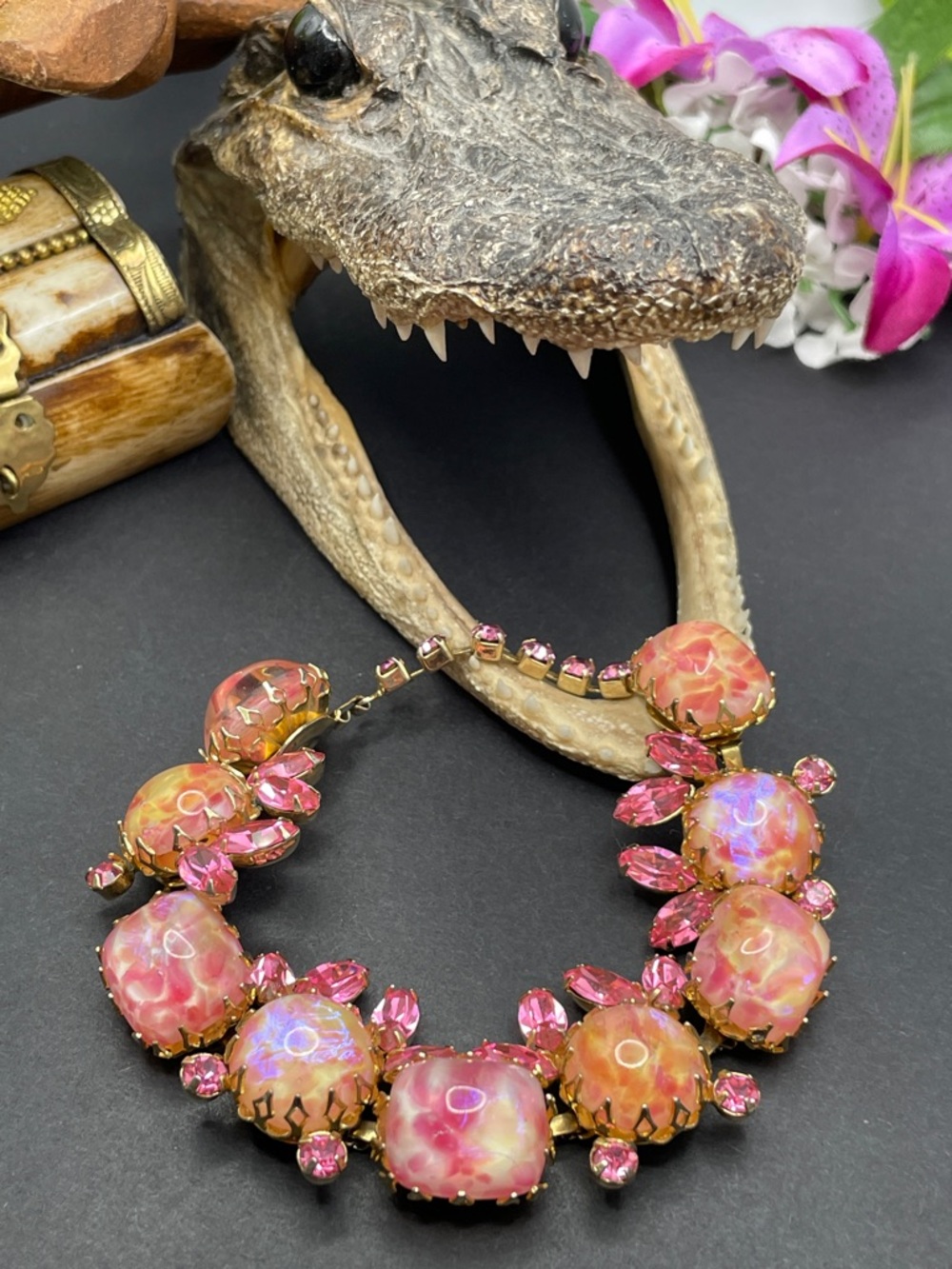 Art glass bracelet vintage size 8.25 B46 - Picture 1 of 8